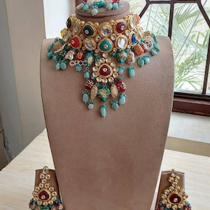 Kundan Necklace, Rajsathani jewelry, Rajwada Haar, Indian jewelry, Sabyasachi wedding necklace,kundan choker,wedding set,meenakari choker