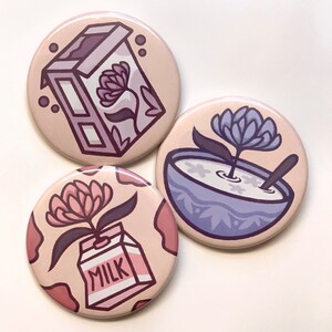 Floral Milk and Cereal Pinback Button Set