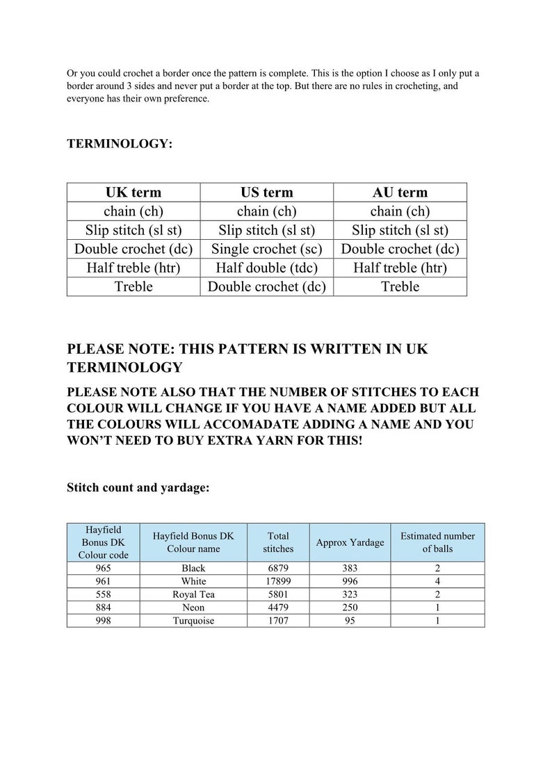 Personalised Sc Crochet Pattern Download Etsy