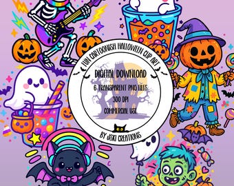 Colorful Halloween Clipart Bundle, Cute Ghosts, Pumpkins, Witches, Bats, PNG Instant Download for Sublimation, Crafts & Stickers