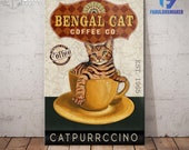Gift For Bengal Cat Lovers Custom Year Poster Canvas Cat Bengal Cat Coffee Company Canvas Poster Coffee Shop Bathroom Home Living Decor