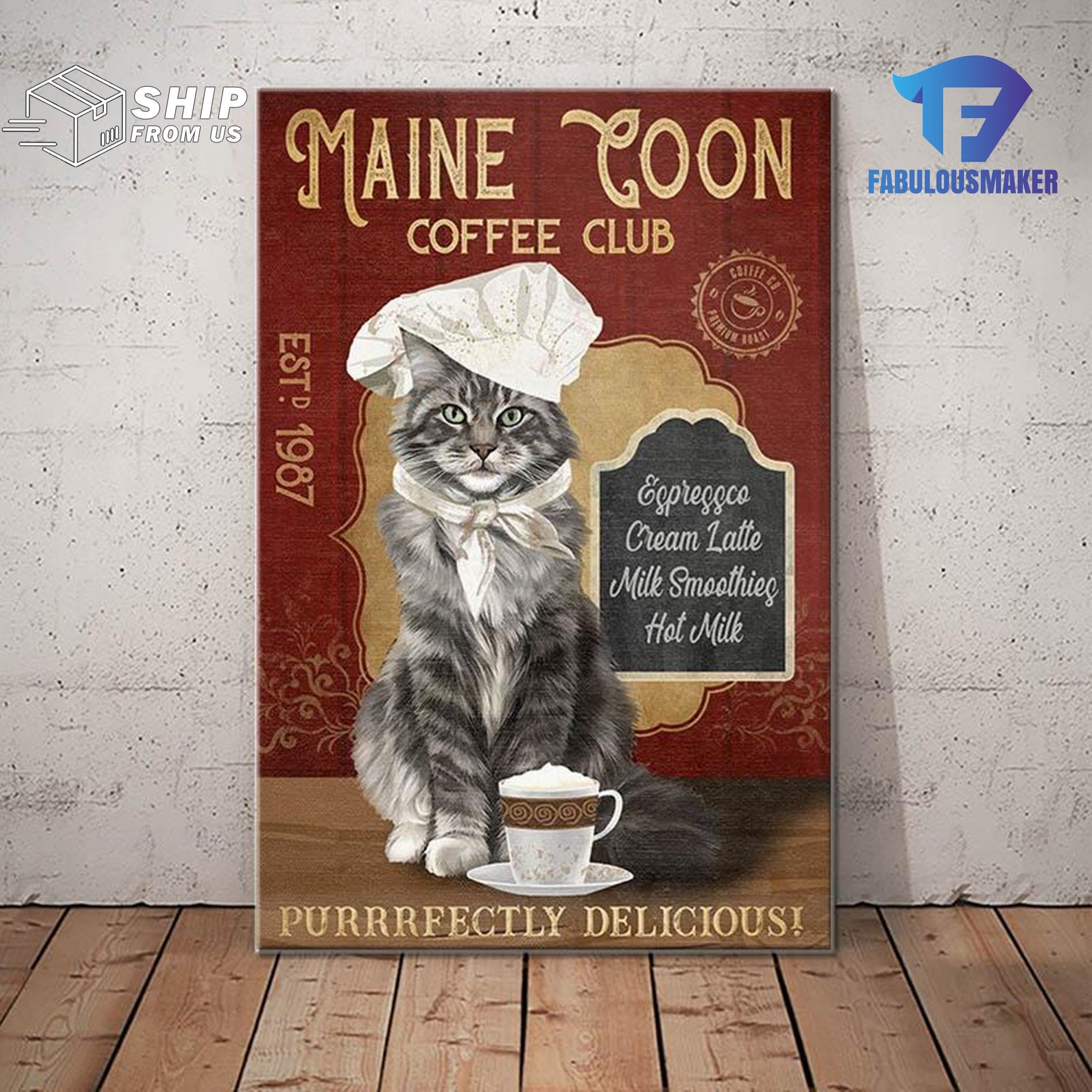 Gift for Maine Coon Cat Lovers Custom Year Poster Canvas Cat Etsy