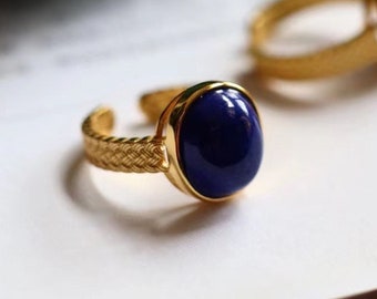 Genuine Lapis Lazuli Ring,Dark Blue Gemstone Ring, Lapis Ring,Sterling Silver 18K Gold Vermeil,Statement Ring, Boho Jewelry,Anniversary Gift