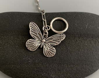Oxidized Sterling Silver Butterfly Necklace: Handmade Charm Jewelry