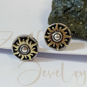 Gold Sun Stud Earrings, Sunshine Earrings,Oxidized  Silver Studs,Cool 9mm Stud Earrings Gothic Jewelry for Men, birthday gift