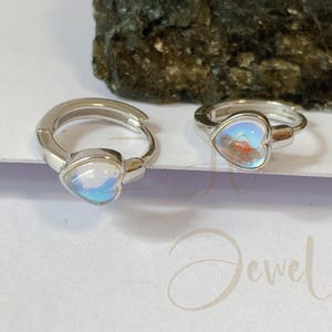 Moonstone Cartilage Hoop Earrings,Heart Gemstone Huggies Earrings 925 Sterling Silver, 11MM Hoop Earrings ,Cute Graduation Gifts for Kids