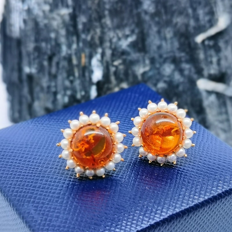 Amber Gem Stone Earrings