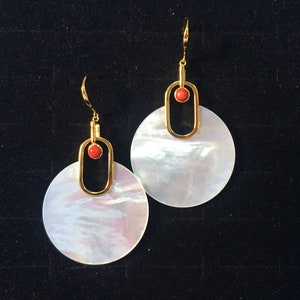 Mother of pearl earring ,Shell dangle earrings,Natural stone earrings ,Geometric Hoop Earrings Gold,925 Sterling Silver with plated 14K Gold image 6