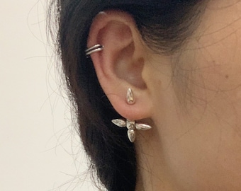Silber Spike Ear Jacke, Front Back Ohrringe, Spike Ear Jacket, minimalistische Sterling Silber Ohrring Set, einzigartige geometrische Ohrringe, Geschenk für sie