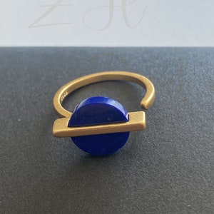 Lapis lazuli-ring, minimalistische stenen ring, parelmoer ringen, sterlingzilveren ring verguld, verstelbare ring voor vrouwen, cadeau voor moeder