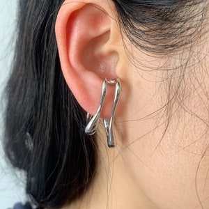 Suspender Earrings,Sterling Silver Ear Lobe Cuff Earrings, Abstract Ear Cuff,Minimalist Chunky Ear Cuff, Gold Vermeil Earrings, Non Pierced