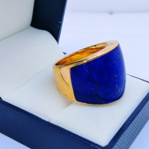 Statement Cuff Ring,blue  lapis lazuli ring ,Wide Band Ring,Cigar Band Ring,fine jewelry,925 Sterling Silver 14K gold filled,Gifr for father