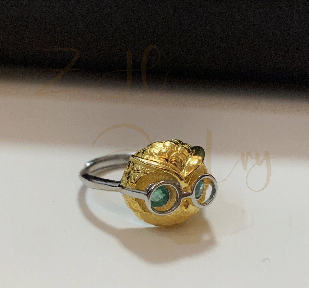 Dainty Owl Ring,gold Bird Ring,vintage Emerald Ring,adjustable Owl Ring ...