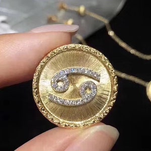 Zodiac Necklace,Real Diamond pendant, 18K Yellow Gold,Cancer pendant,Horoscope Charms,Fine Jewelry,Bridesmaid Gift,Gift for men