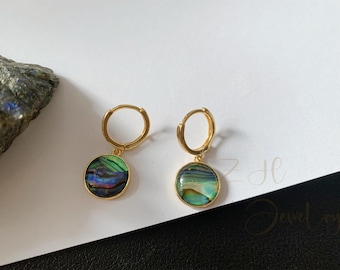 925スターリングシルバーアバロンフープイヤリング、マーキスシェイプ