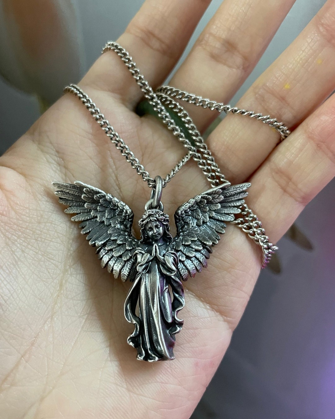 Vintage Guardian Angel Necklace,adult Fairy Wings,religious