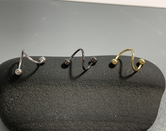 Twisted Spiral Helix Earring,S-Shape Conch Earring,Spiral Earrings Gold,Dainty Sterling Silver Cartilage Hoop,Black Minimalist Earrings