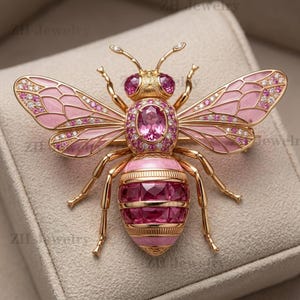 高級ミツバチブローチ、手作りエナメルミツバチピン、サファイアピンクエメラルド宝石昆虫ブローチ、ヴィンテージロイヤルコートジュエリー、彼女へのギフト