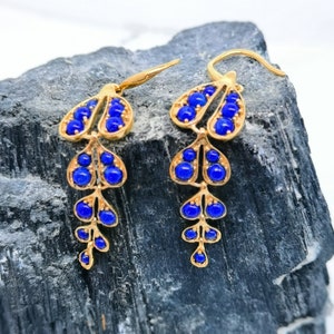 Lapis Lazuli Dangle Earrings,September Birthstone Earrings,Handmade Earrings,Blue Lapis Beaded Earrings,Sterling Silver Gold Plated,Gifts