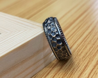 Fidget Ring,worry ring,hammered ring,Spinner Ring,Mens Ring Silver ,Thumb Ring,Hammered band Rings,Anxiety Ring,Gift For Men