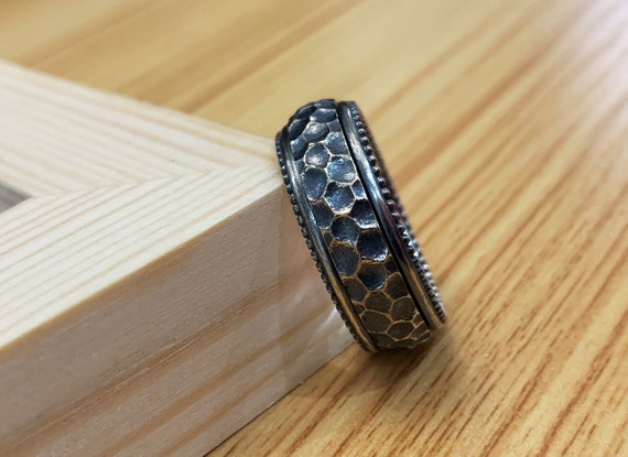 Fidget Ring,worry ring,hammered ring,Spinner Ring,Mens Ring Silver ,Thumb Ring,Hammered band Rings,Anxiety Ring,Gift For Men