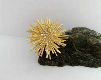 Broche Vintage Feu D'Artifice Avec Perles – Métal Doré, Occasion, Unique