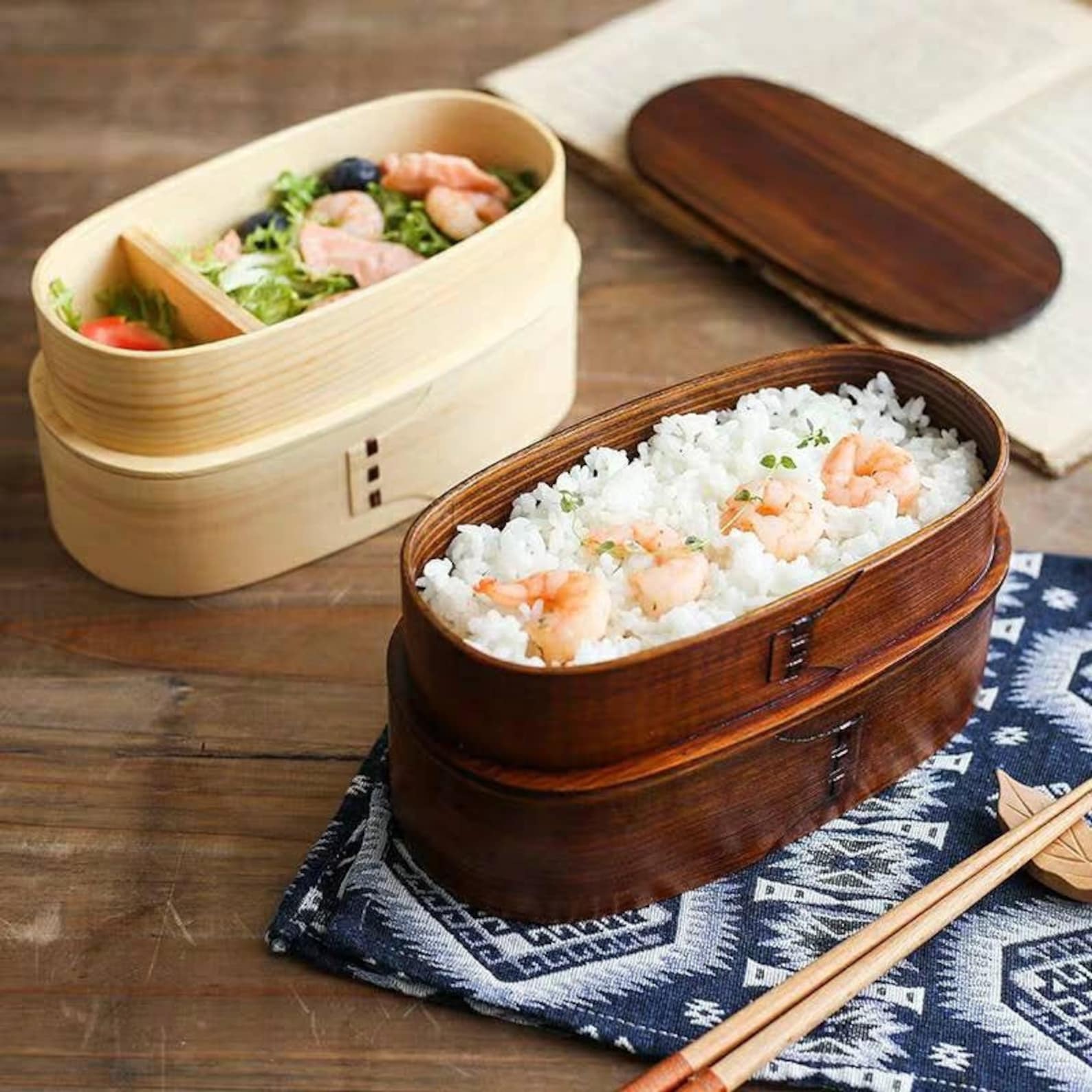 Japanese Bento box set Wooden & Double layered with Etsy