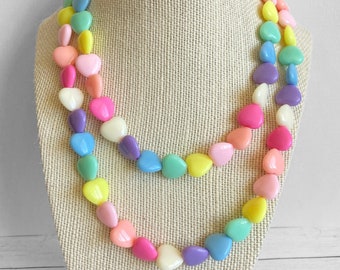 Kids Heart Necklace, Gift For Kids, Heart Jewelry for Girl, Pastel Necklace, Cute Girl Necklace, Gift For Toddler, Personalized Gift, Beaded
