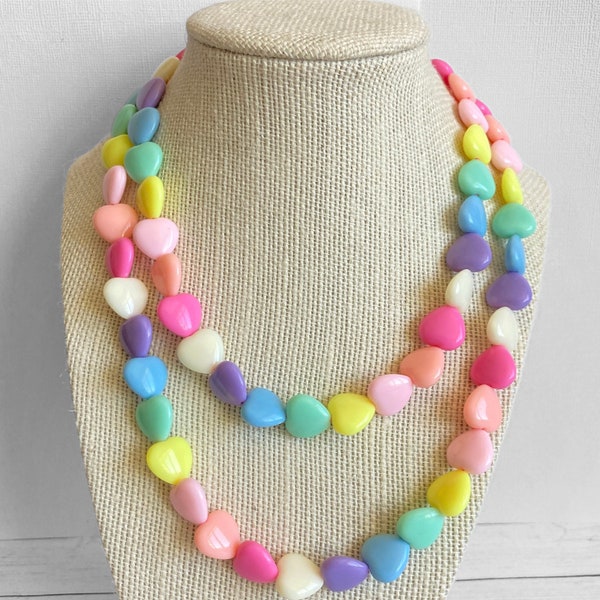 Kids Heart Necklace, Chunky Necklace, Birthday Gift For Kids, Heart Jewelry for Girl, Pastel Necklace, Cute Girls Necklace, Gift For Toddler