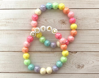 Pastel Name Bracelet, Birthday Gift, Personalized Girls Bracelet, Smile Bracelet, Gift for Toddlers, Jewelry for Kids, Gift for Kids, Beaded