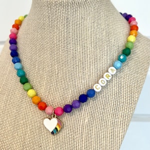 Girls Personalized Necklace, Toddler Charm, Little Girls Jewelry, Kids Rainbow Necklace, Custom Gift, Toddler Vday Gift, Girls Valentines