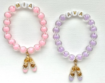 Personalized Ballet Bracelet: Pink or Purple Ballerina Charm, Kids Dance Gift