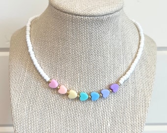 Girls Necklace, Beaded Necklace, Toddler Jewelry, Little Girls Jewelry, Heart Necklace For Toddlers, Gifts For Kids, Heart Jewelry for Child