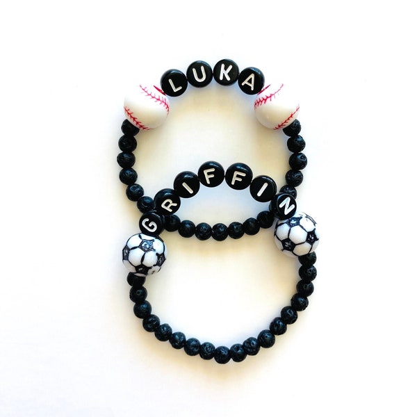 Boys Sports Bracelet, Personalized Name Bracelets, Soccer Present, Boys Baseball Gift, Sports Themed Birthday Party Favors,   Baseball Team