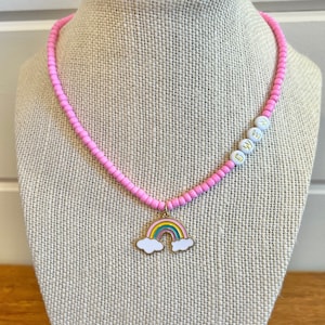 Personalized Name Necklace, Rainbow Charm Necklace, Toddler Jewelry, Kids Jewelry, Little Girls Necklace, Toddler Gift, Necklace for Toddler