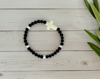 Boys Cross Bracelet, Confirmation Gift, Boys Communion Gift, Baptism Gift, Godson Present, Black Bracelet, Boy Easter Gift, Easter Basket