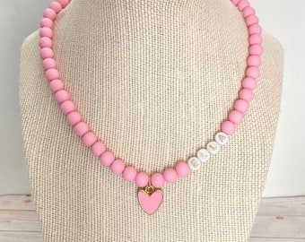 Heart Charm Necklace, Girls Personalized Necklace, Toddler Charm Necklace, Pink Necklace, Little Girls Jewelry, Gift for Kids, Heart Jewelry