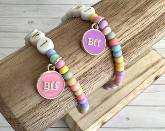 Personalized Friendship Bracelet For Girls, Best Friend Jewelry, BFF Gifts, Toddler Bracelet, Bestie Bracelet, Kids Charm, BFF Easter Basket