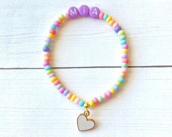 Personalized Name Bracelet, Girls Charm Bracelet, Toddler Gift, Birthday Gift Girls, Toddler Bracelet, Little Girls Heart Bracelet