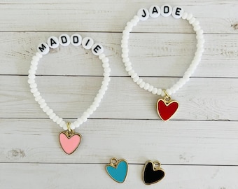 Heart Bracelet, Girls Heart Jewelry, Personalized Name Bracelet, Toddler Bracelet, Kids Birthday Gift, Custom Girls Charm Bracelet
