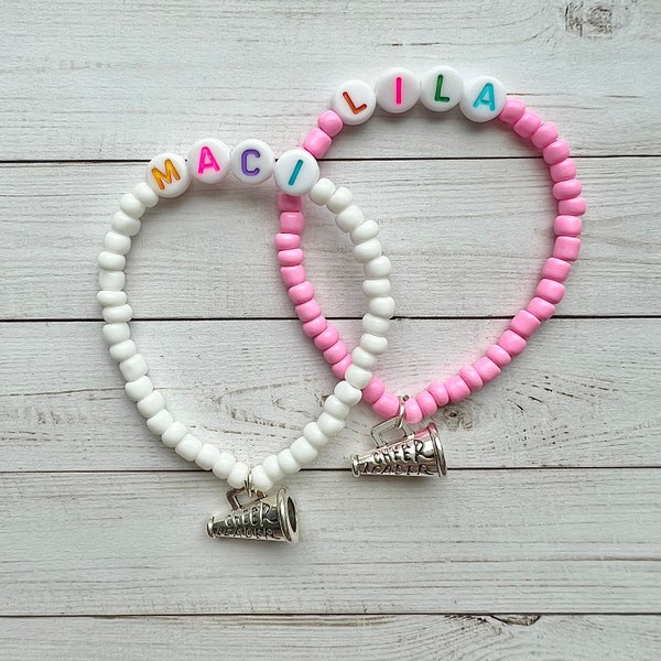 Cheer Charm Bracelet, Personalized Name Bracelet, Cheerleading Gift For Girls, Little Dancer, Cheerleader Jewelry, Cheer Team Gift, Custom