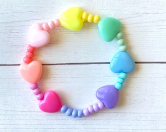 Pulsera de corazón para niñas, regalo de fiesta, pulsera personalizada, pulsera para niños pequeños, joyería de corazón, regalo para niños, pulsera pastel, accesorios para niñas