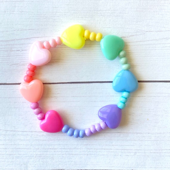 Girls Heart Bracelet, Party Favor, Personalized Bracelet, Toddler Bracelet, Heart Jewelry, Gift For Kid, Pastel Bracelet, Girls Accessories
