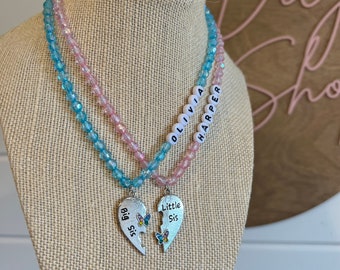 Sisters Necklace for 2, Big Sister, Personalized Gift, Little Sister, Big Sister Jewelry, Name Necklace, Sister Gift, Heart Necklace