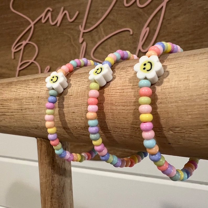 Pastel Flower Bracelet, Girls Stacker, Smile Bracelet, Toddler Bracelet, Little Girls Jewelry, Toddler Girls Birthday Present, Girls Gift image 4