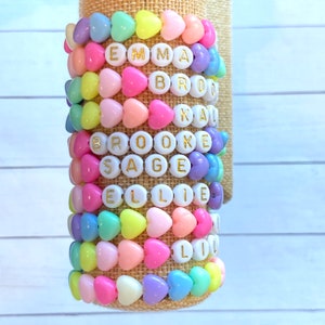 Kids Heart Bracelet, Custom Girls Bracelets, Personalized Name Bracelet, Birthday Gift For Kids, Toddler Bracelet, Rainbow Bracelet