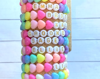 Kids Heart Bracelet, Custom Girls Bracelets, Personalized Name Bracelet, Birthday Gift For Kids, Toddler Bracelet, Rainbow Bracelet