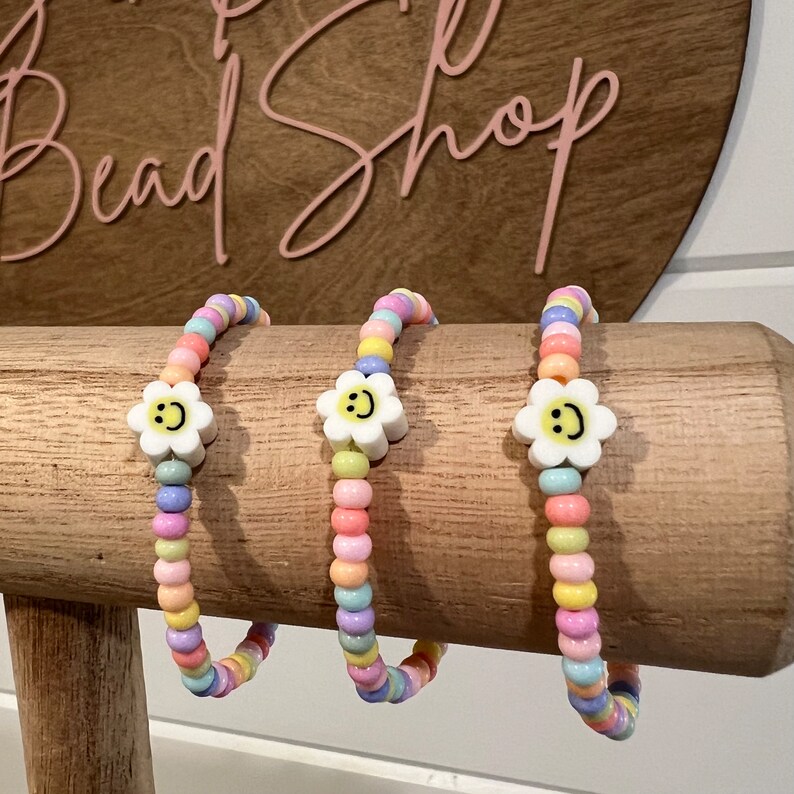 Pastel Flower Bracelet, Girls Stacker, Smile Bracelet, Toddler Bracelet, Little Girls Jewelry, Toddler Girls Birthday Present, Girls Gift image 7