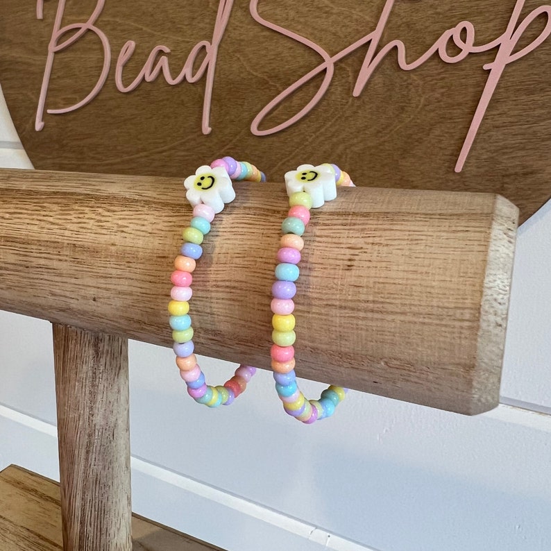 Pastel Flower Bracelet, Girls Stacker, Smile Bracelet, Toddler Bracelet, Little Girls Jewelry, Toddler Girls Birthday Present, Girls Gift image 2