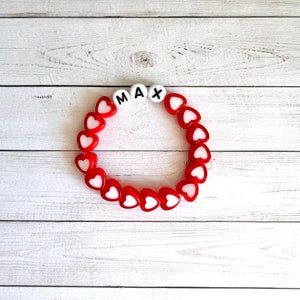 Girls Heart Bracelet, Red Bracelet, Personalized Name Bracelet, Kids Valentines, Toddler Valentines Day Gift, Toddler Present, Custom Name